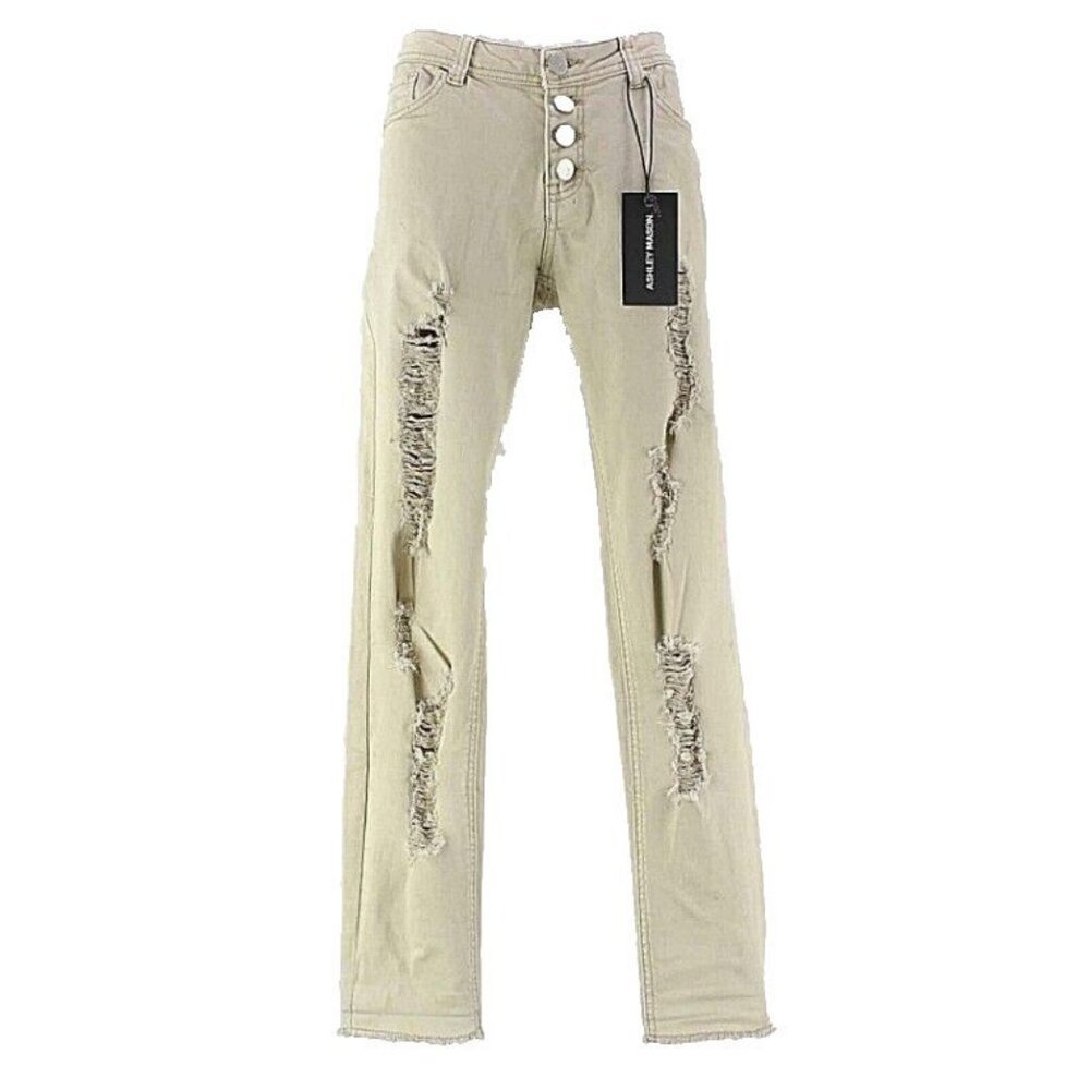 Ashley Mason $29 Sz 26 X 27.5 Tan Button Destroyed Cotton Blend Jean
